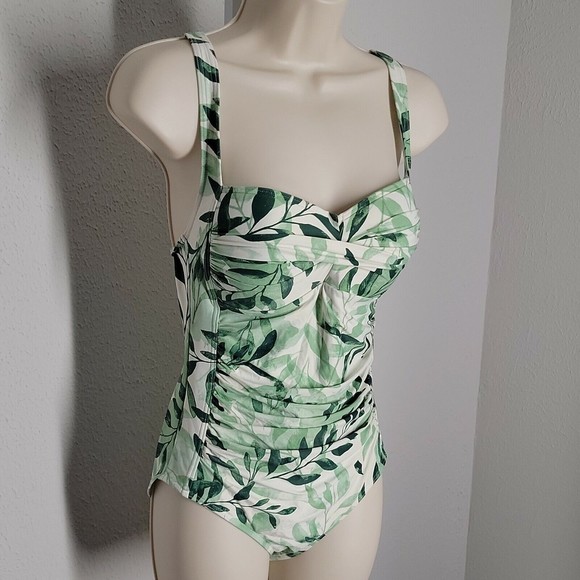 Niptuck One-Piece Slimming Ruched Swimsuit ~ Sz 6 ~ Green & White - Picture 2 of 6